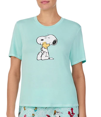 Peanuts Solid Short Sleeve Round Neck Knit Coordinating Sleep Top