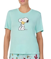 Peanuts Solid Short Sleeve Round Neck Knit Coordinating Sleep Top