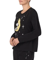 Peanuts Solid Terry Long Sleeve Crew Neck Coordinating Sleep Top