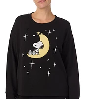 Peanuts Solid Terry Long Sleeve Crew Neck Coordinating Sleep Top