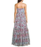 Pear Culture Floral Print Sweetheart Neck Strapless Corset Dress