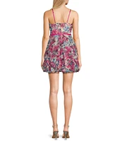 Pear Culture Floral Printed Mesh V-Neck Sleeveless Dress