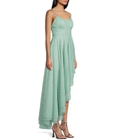Pear Culture Glitter Mesh Scoop Neck Asymmetrical High Low Hem Dress
