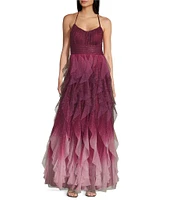 Pear Culture Glitter Ombre Corkscrew Tulle Long Dress