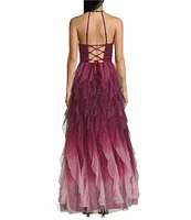 Pear Culture Glitter Ombre Corkscrew Tulle Long Dress