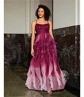 Pear Culture Glitter Ombre Corkscrew Tulle Long Dress