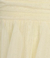 Pear Culture Mesh Foil Spaghetti Strap Scoop Neck Emma Bodice Tie Back Corkscrew Dress