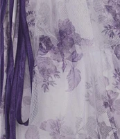 Pear Culture Printed Floral Mesh Strapless Corset Tiered Dress