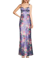 Pear Culture Reversible Printed Floral Satin to Solid Sweetheart Neck Spaghetti Straps Dress