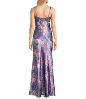 Pear Culture Reversible Printed Floral Satin to Solid Sweetheart Neck Spaghetti Straps Dress