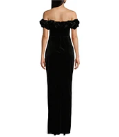 Pear Culture Ruffle Trim Strapless Velvet Long Dress