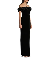 Pear Culture Ruffle Trim Strapless Velvet Long Dress