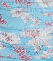 Pear Culture Sleeveless Floral Ruched Mesh Dress