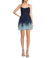 Pear Culture Sleeveless Glitter Ombre Corkscrew Dress