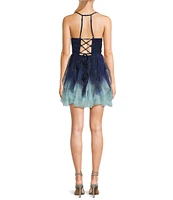 Pear Culture Sleeveless Glitter Ombre Corkscrew Dress