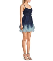 Pear Culture Sleeveless Glitter Ombre Corkscrew Dress