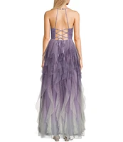 Pear Culture Sleeveless V-Neckline Plunge Glitter Ombre Dress