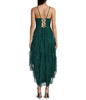 Pear Culture Spaghetti Strap Hi-Low Embroidered Applique Dress