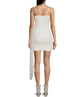 Pear Culture Spaghetti Strap Square Neck Wrap Tail Glitter Dress
