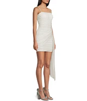 Pear Culture Spaghetti Strap Square Neck Wrap Tail Glitter Dress