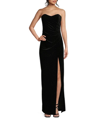 Pear Culture Strapless Sweetheart Glitter Velvet Dress