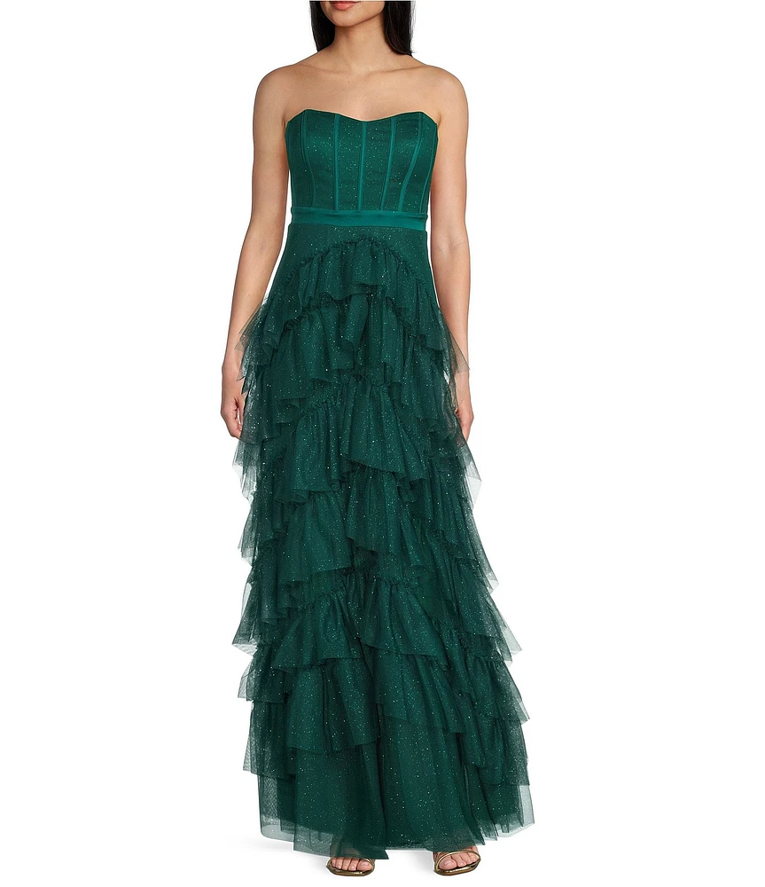 Pear Culture Strapless Lace-Up Back Tiered Dress