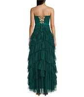 Pear Culture Strapless Lace-Up Back Tiered Dress