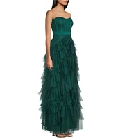 Pear Culture Strapless Lace-Up Back Tiered Dress