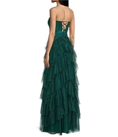 Pear Culture Strapless Lace-Up Back Tiered Dress