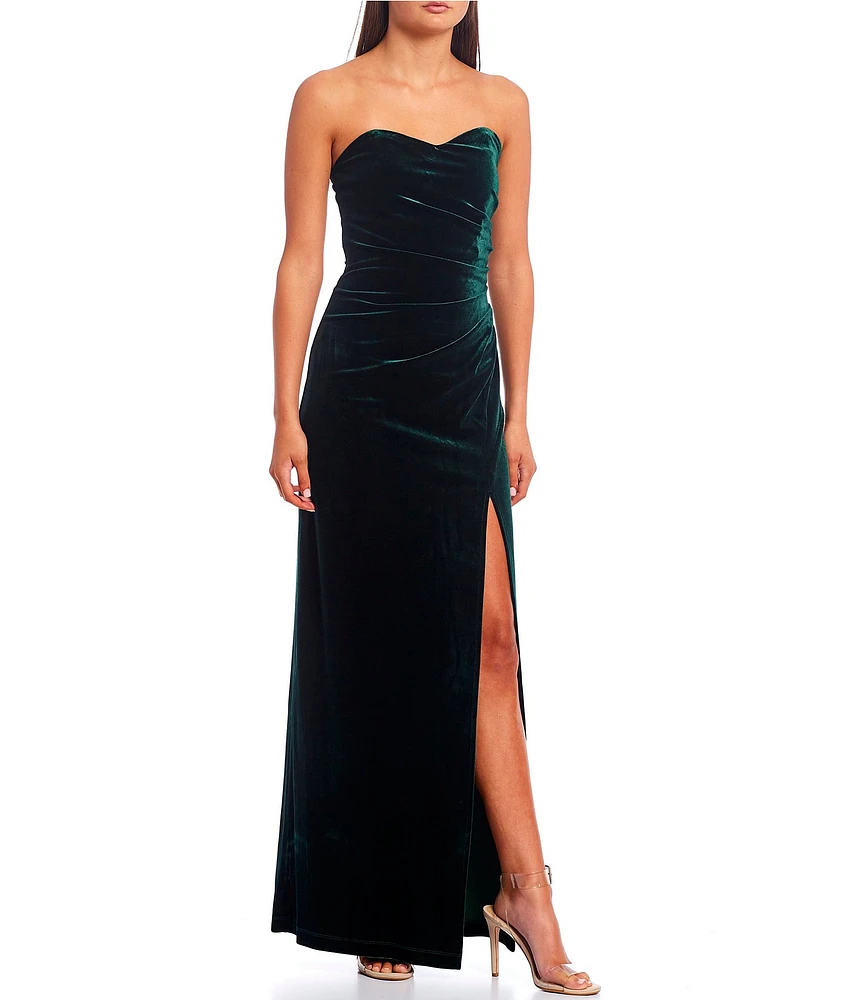 Pear Culture Strapless Ruched Velvet Long Dress