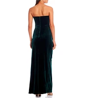 Pear Culture Strapless Ruched Velvet Long Dress