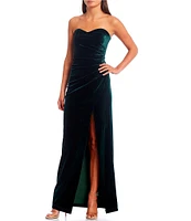 Pear Culture Strapless Ruched Velvet Long Dress