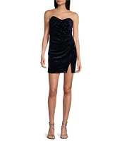 Pear Culture Strapless Sequin Velvet Dress