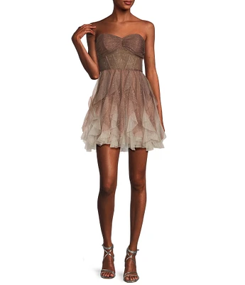 Pear Culture Strapless Sleeveless Corset Bodice Ombre Glitter Dress