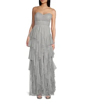 Pear Culture Strapless Tiered Ruffle Long Dress