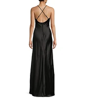 Pear Culture Velvet Satin V-Neck Spaghetti Strap Rhinestone Bow Dress