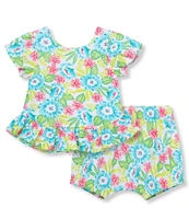 Peek Baby Girls 6-24 Months Short Sleeve Floral Printed Knit Top & Matching Shorts Set