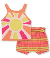 Peek Baby Girls 6-24 Months Sleeveless Sunray Sweater-Knit Halter Top & Striped Linen-Blend Shorts Set