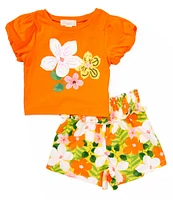 Peek Little Girls 2T-5 Magnolia Print 2-Piece Top & Shorts Set