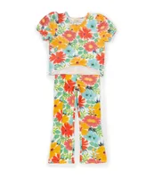 Peek Little Girls 2T-8 Short Sleeve Floral Printed Top And Pant Set