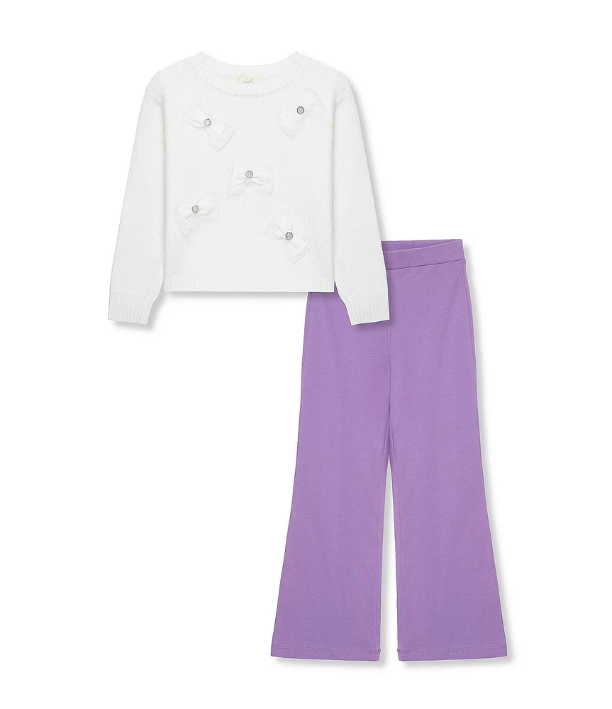 Peek Little/Big Girls 2T-10 Long-Sleeve Bow-Appliqed Sweater & Solid Jersey-Knit Pant Set