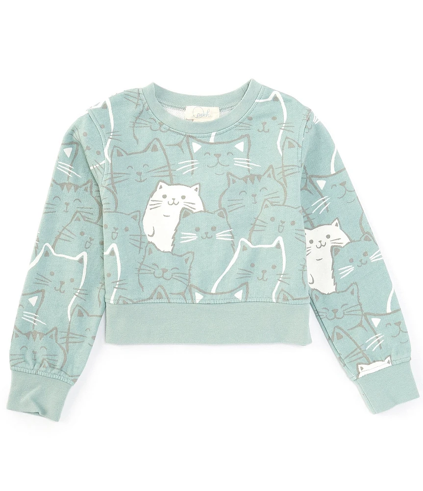 Peek Little/Big Girls 2T-10 Long-Sleeve Cat-Print Pullover Top