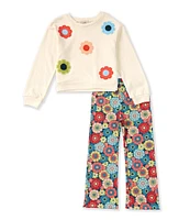 Peek Little/Big Girls 2T-10 Long Sleeve Flower-Motif Sweater & Allover Floral-Printed Pant Set