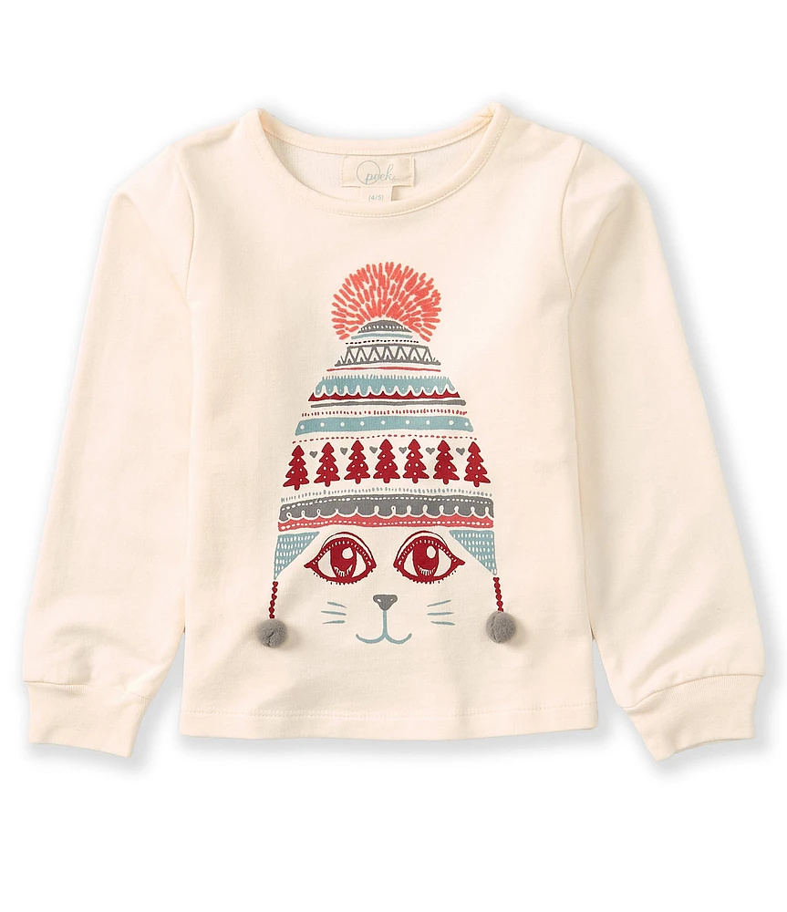 Peek Little/Big Girls 2T-10 Long Sleeve Kitten Face Screen Print Top