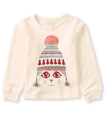 Peek Little/Big Girls 2T-10 Long Sleeve Kitten Face Screen Print Top