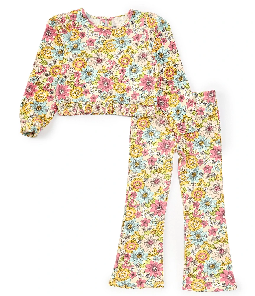 Peek Little/Big Girls 2T-10 Long Sleeve Retro Floral-Printed Knit Top & Matching Flared-Leg Pant Set