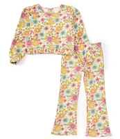 Peek Little/Big Girls 2T-10 Long Sleeve Retro Floral-Printed Knit Top & Matching Flared-Leg Pant Set