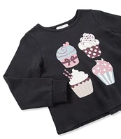 Peek Little/Big Girls 2T-10 Long-Sleeve Rhinestone-Studded Cupcake Screenprint Pullover