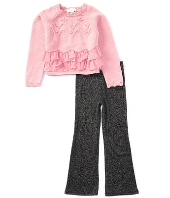 Peek Little/Big Girls 2T-10 Long-Sleeve Ruffled Sweater & Flared-Leg Sparkle Pant Set