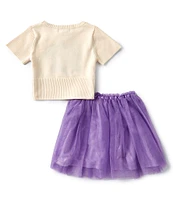 Peek Little/Big Girls 2T-10 Short Sleeve Happy Flower Sweater & Solid Mesh Skirt Set